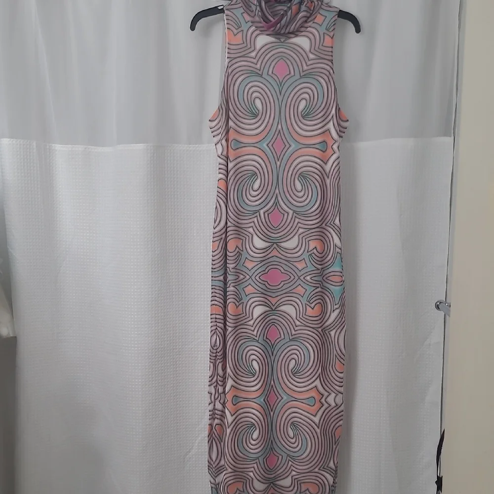 AFRM Pink and Gray Sleeveless Mock Neck Sheath Maxi Dress - Picture 1 of 5